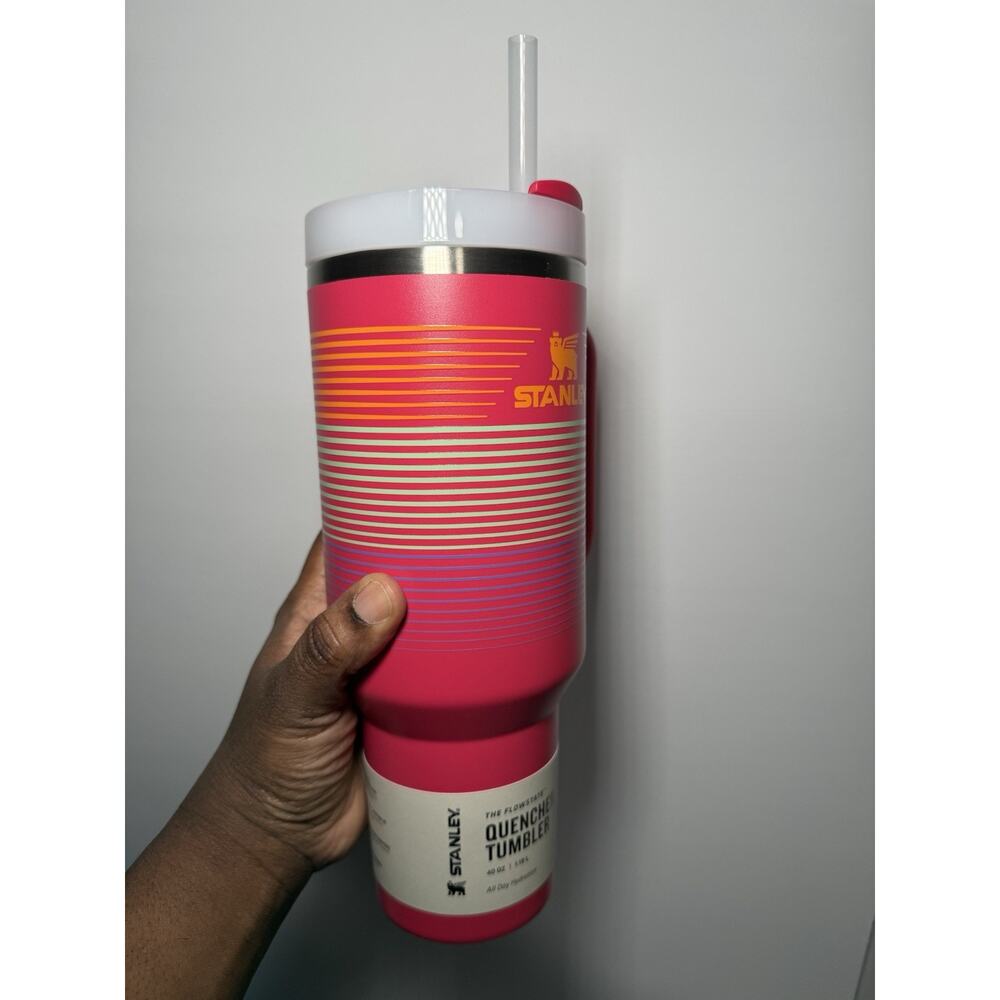 Stanley X Scheels Exclusive MAGENTA HYPER STRIPE 40oz Quencher Tumbler BNWT - Picture 4 of 7